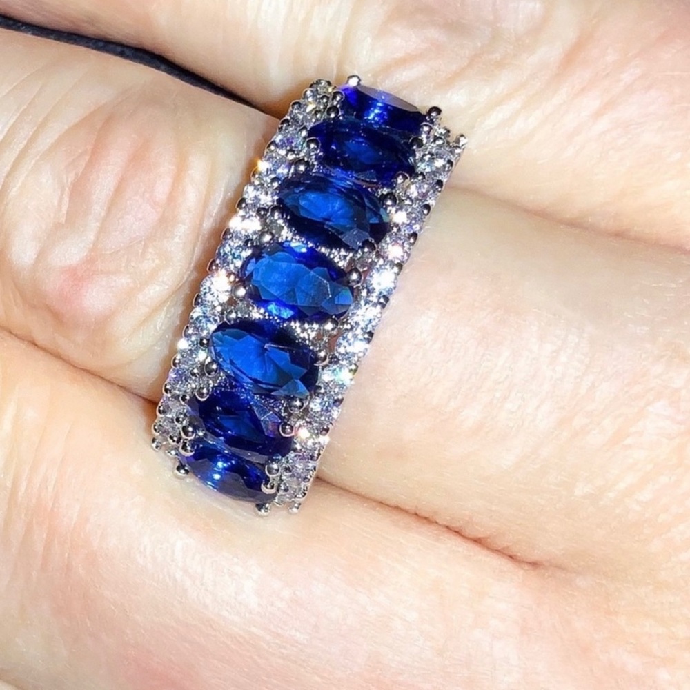 Sterling Rhodium Plated 7 Carat CZ Sapphire Ring